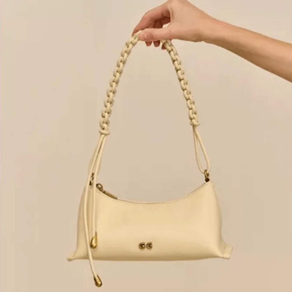 CULT GAIA $498 OSA SHOULDER BAG LEATHER + MACRAME BRAIDED HANDLE BUTTERCREAM NWT
